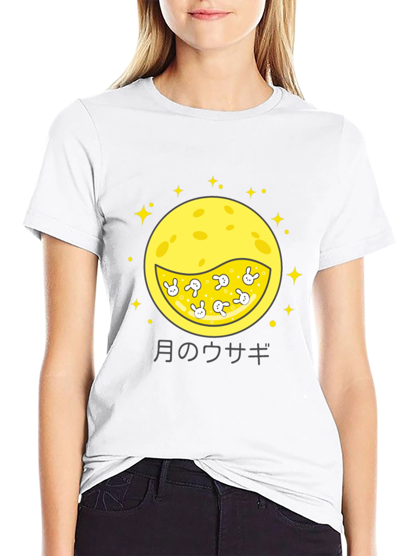 Moon Rabbit Graphic Tee - Black Cotton Shirt