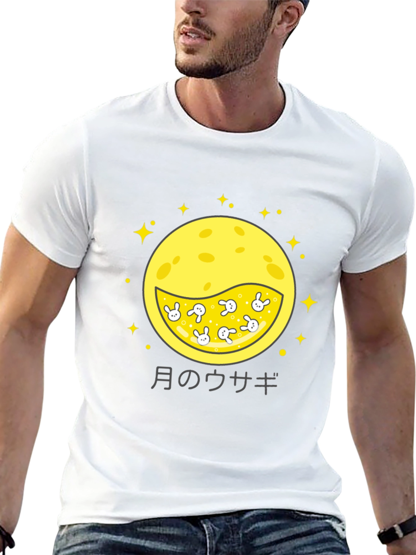 Moon Rabbit Graphic Tee - Black Cotton Shirt