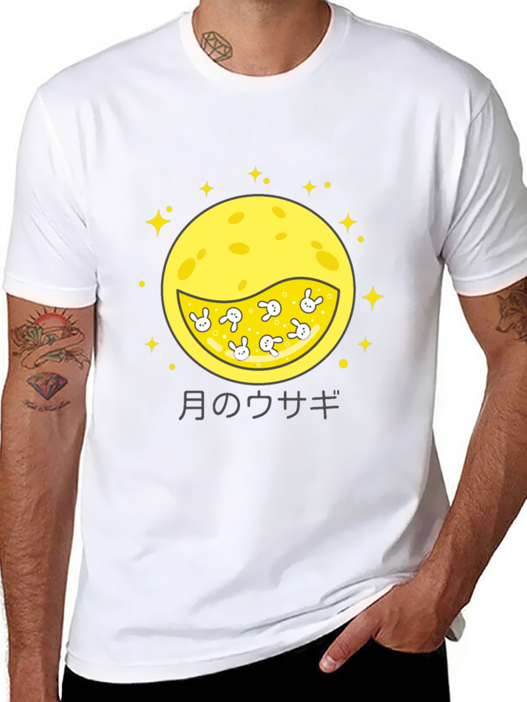 Moon Rabbit Graphic Tee - Black Cotton Shirt