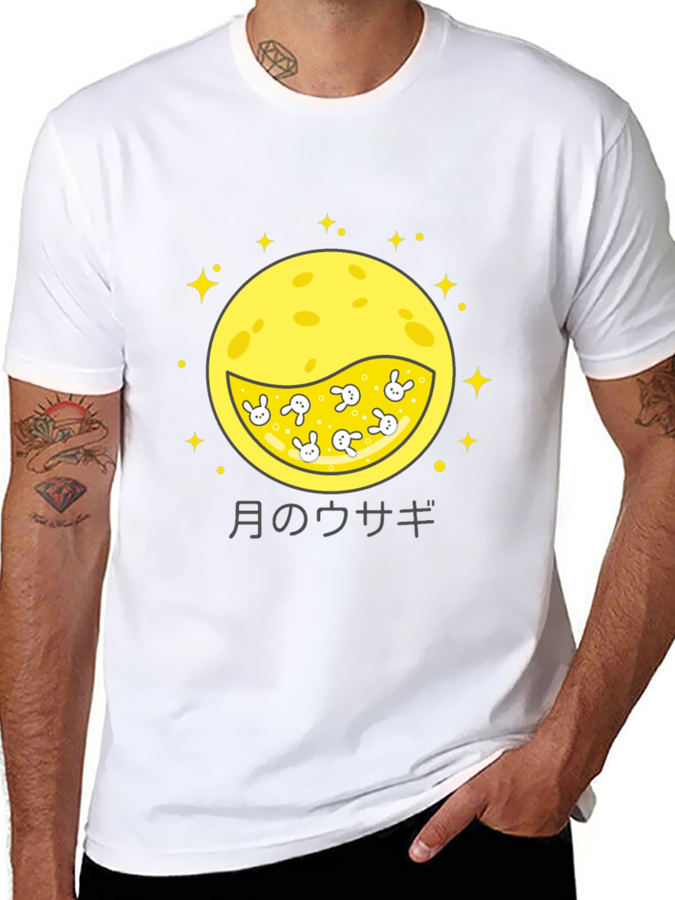 Moon Rabbit Graphic Tee - Black Cotton Shirt