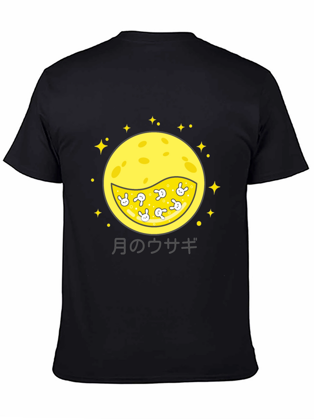 Moon Rabbit Graphic Tee - Black Cotton Shirt