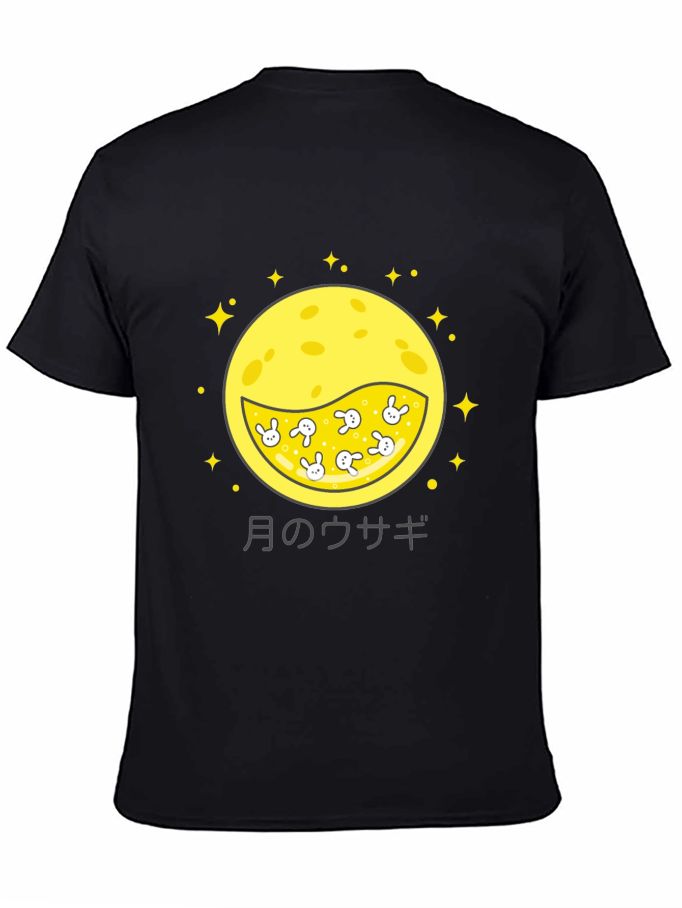 Moon Rabbit Graphic Tee - Black Cotton Shirt