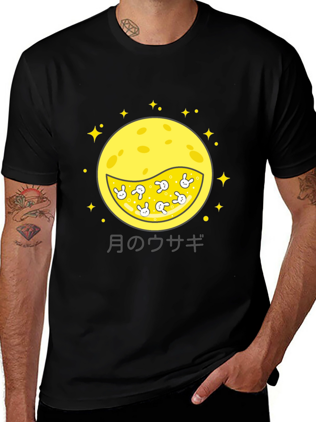 Moon Rabbit Graphic Tee - Black Cotton Shirt