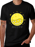 Moon Rabbit Graphic Tee - Black Cotton Shirt