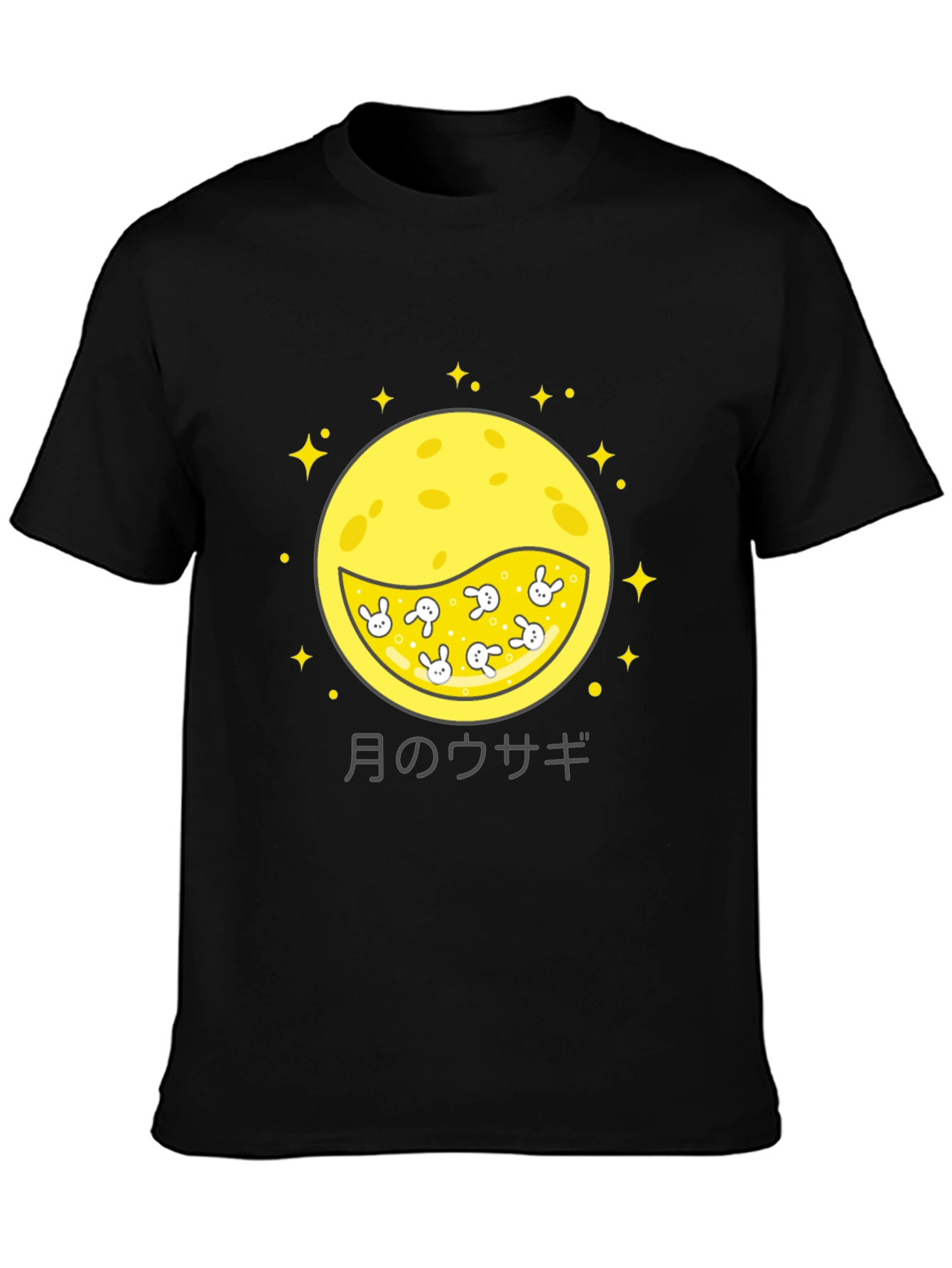 Moon Rabbit Graphic Tee - Black Cotton Shirt