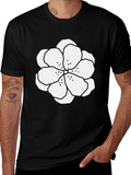 Black T-Shirt with White Floral Design