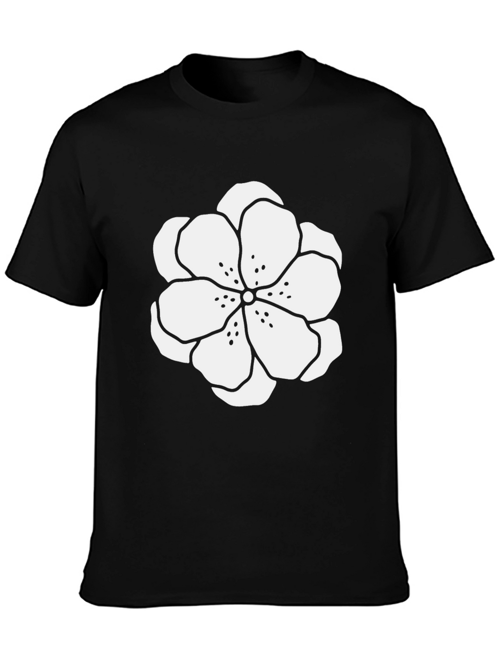 Black T-Shirt with White Floral Design