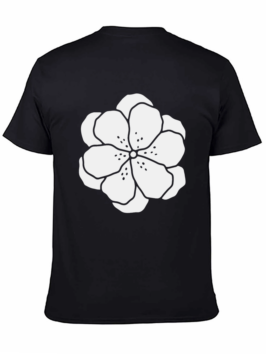 Black T-Shirt with White Floral Design