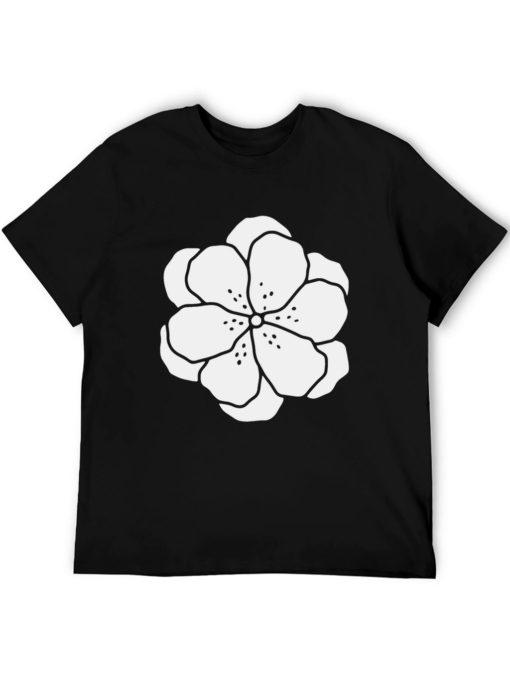 Black T-Shirt with White Floral Design
