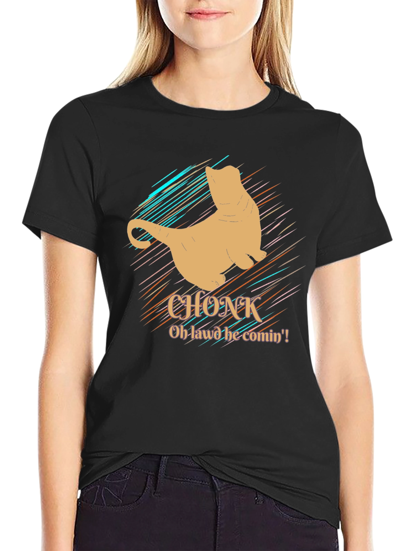 Chonk Cat T-Shirt - Oh Lawd He Comin! Funny Graphic Tee