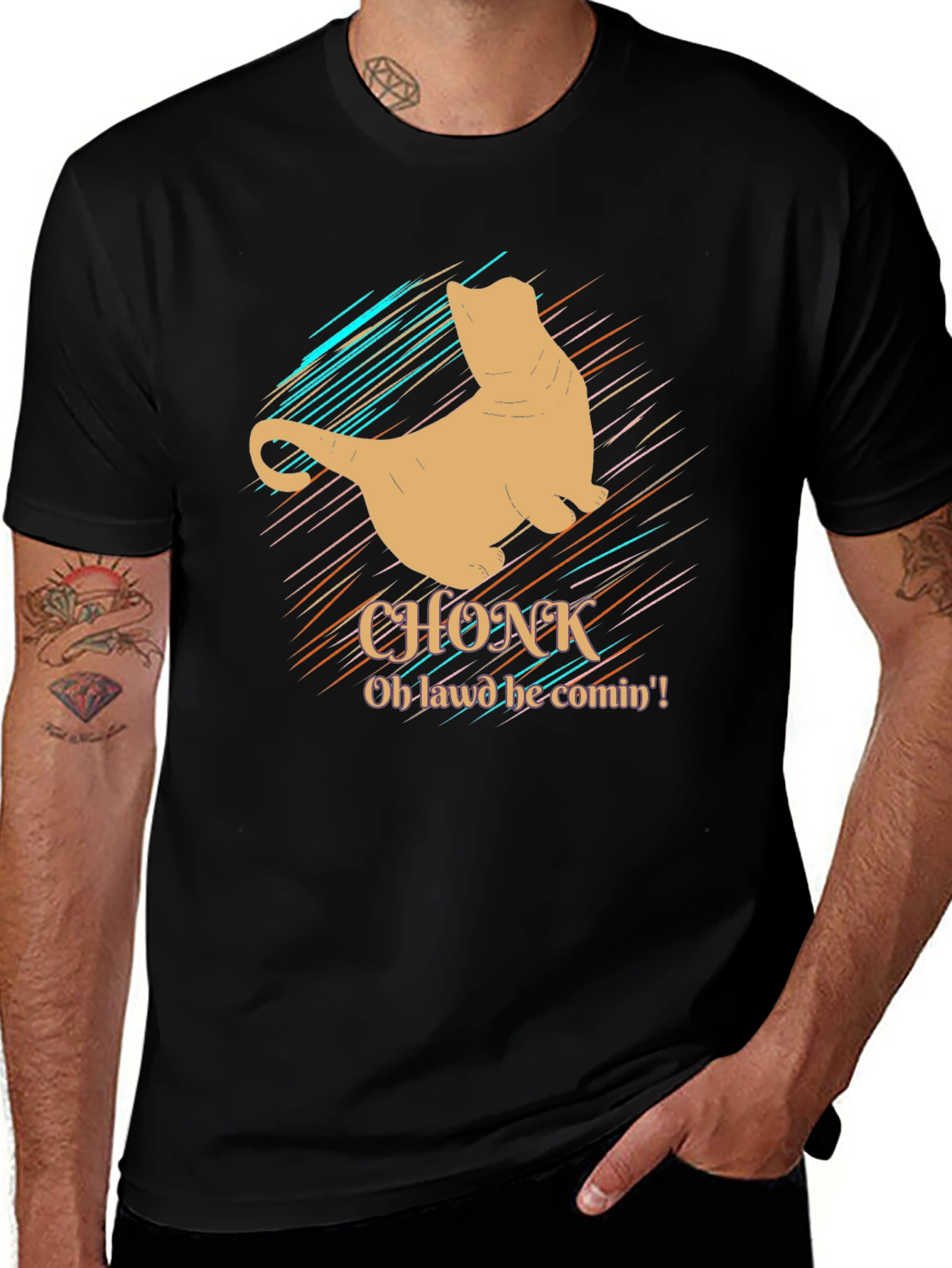 Chonk Cat T-Shirt - Oh Lawd He Comin! Funny Graphic Tee