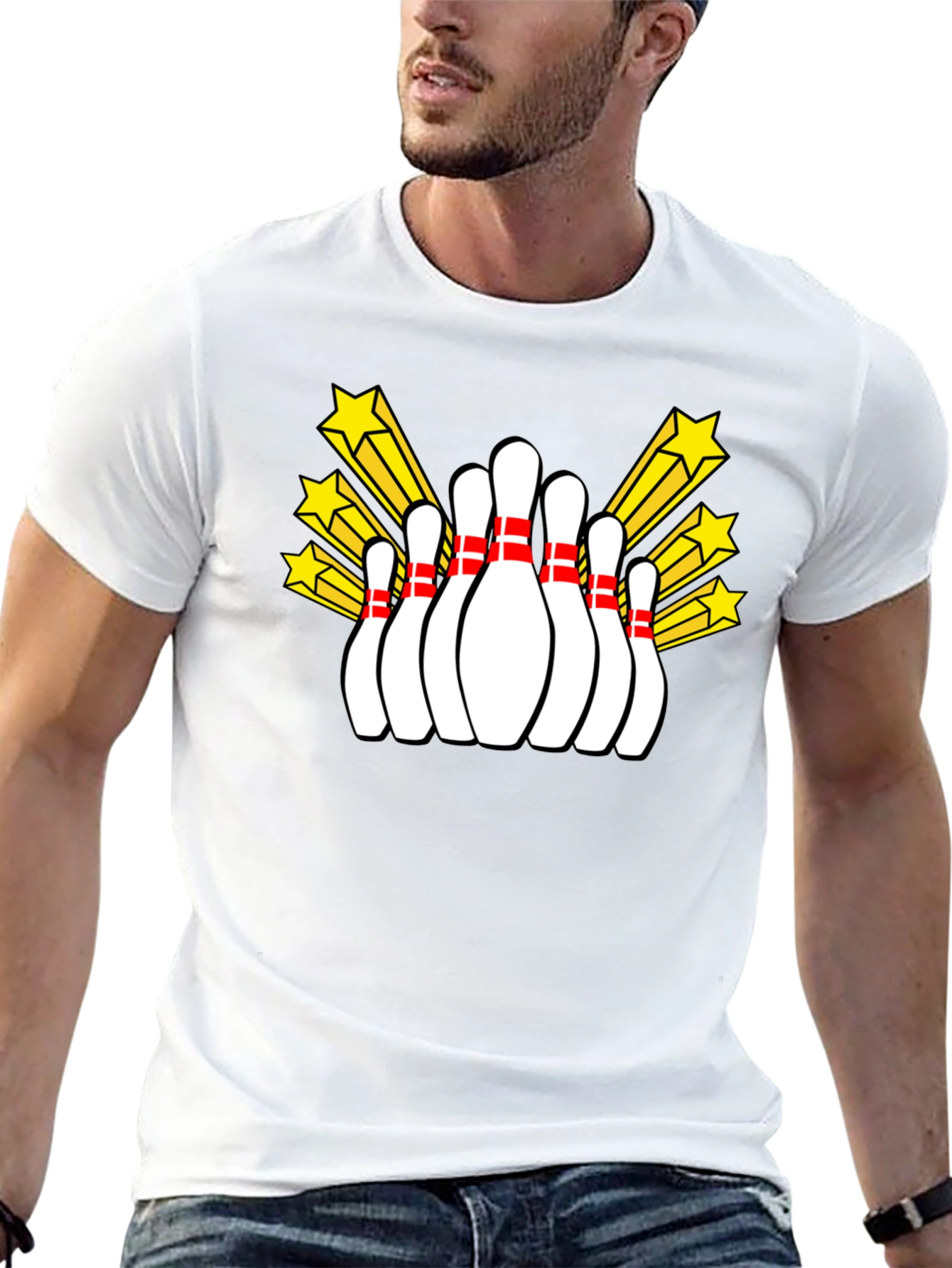 Bowling Pin Starburst Graphic Tee - Black