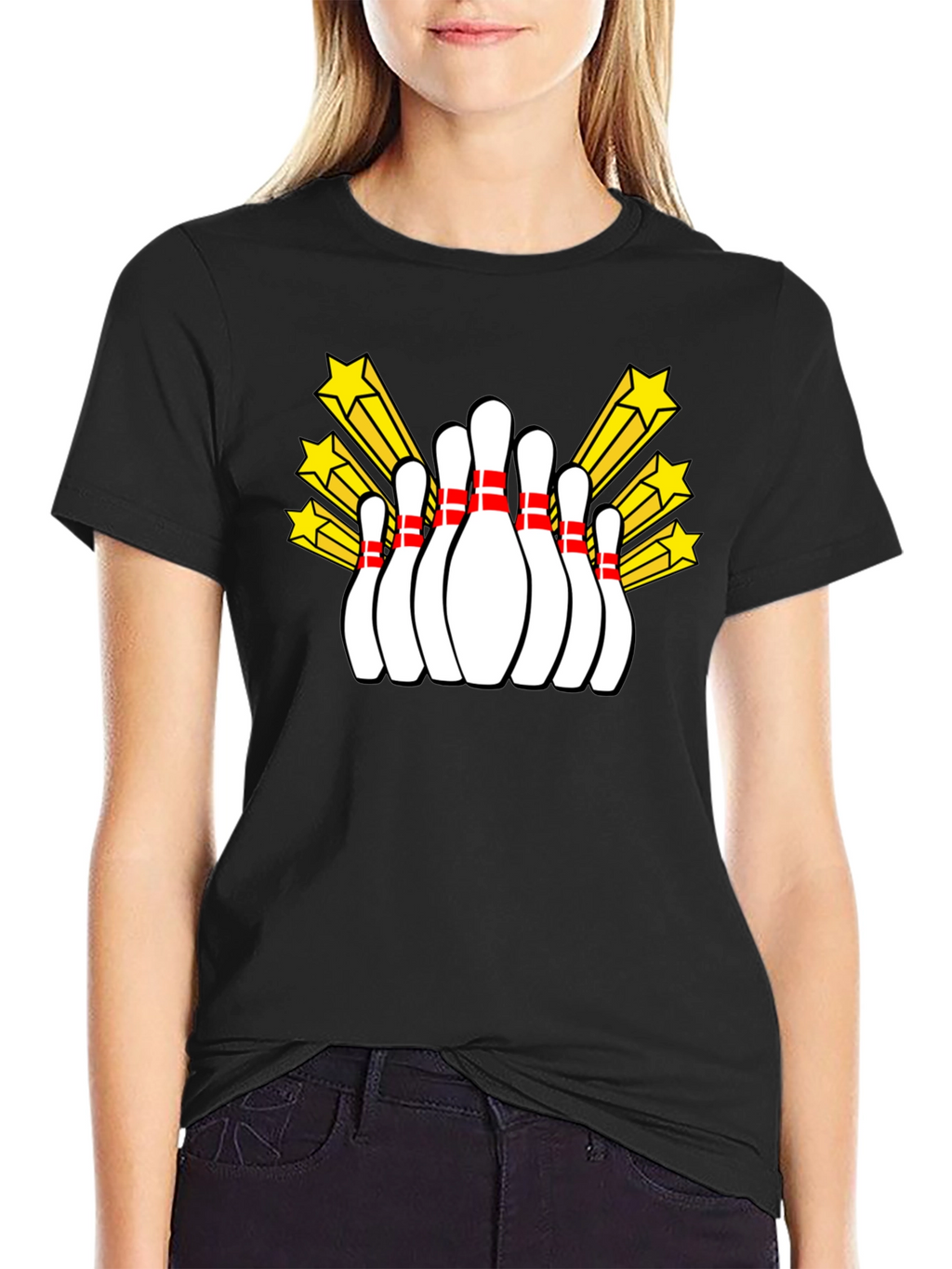 Bowling Pin Starburst Graphic Tee - Black