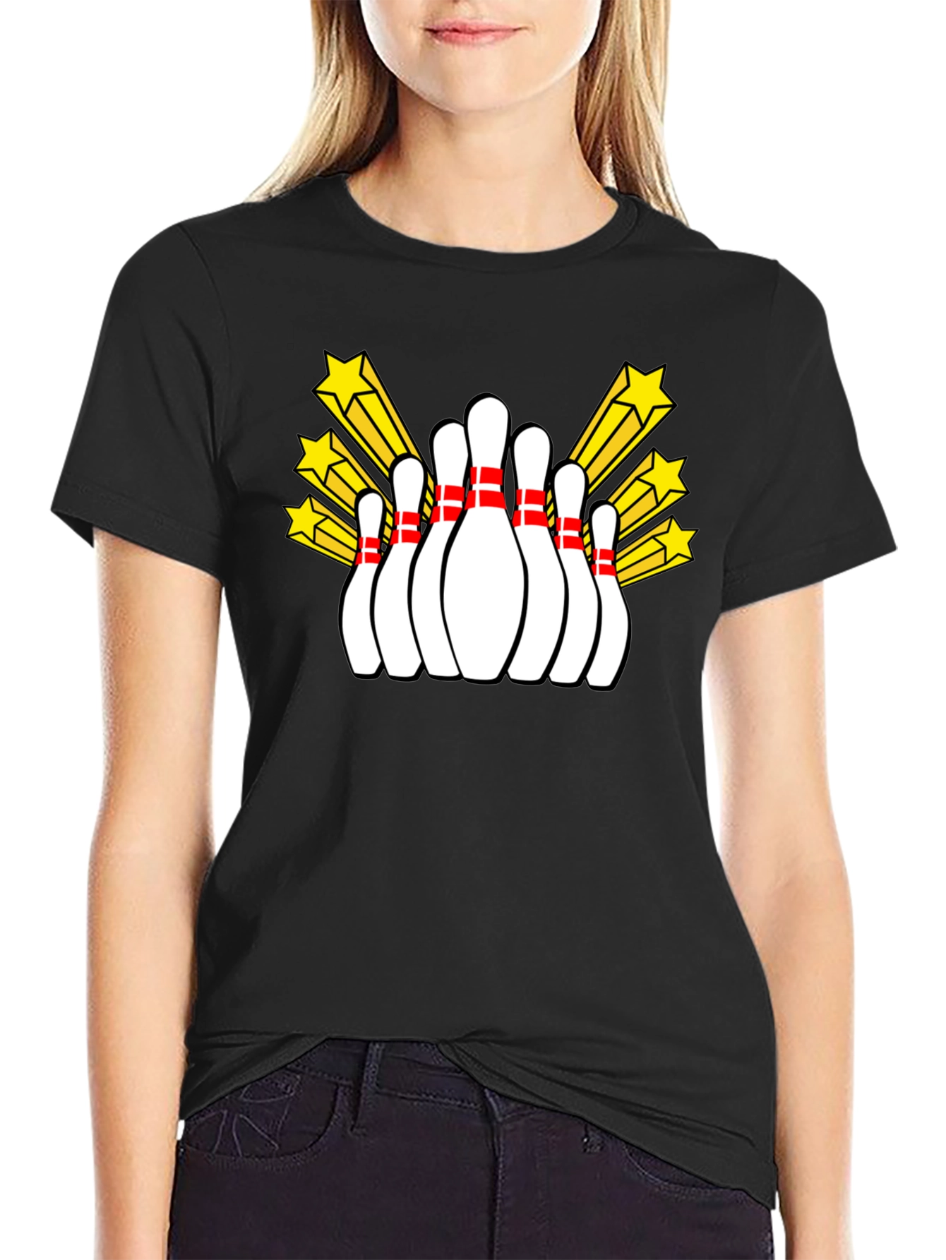 Bowling Pin Starburst Graphic Tee - Black