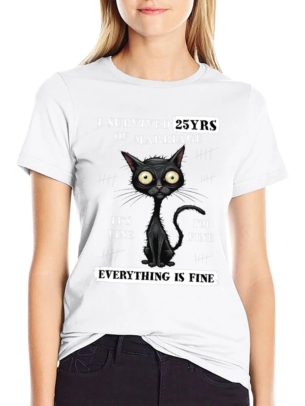 I Survived 25 Years Marriage Funny Cat T-Shirt