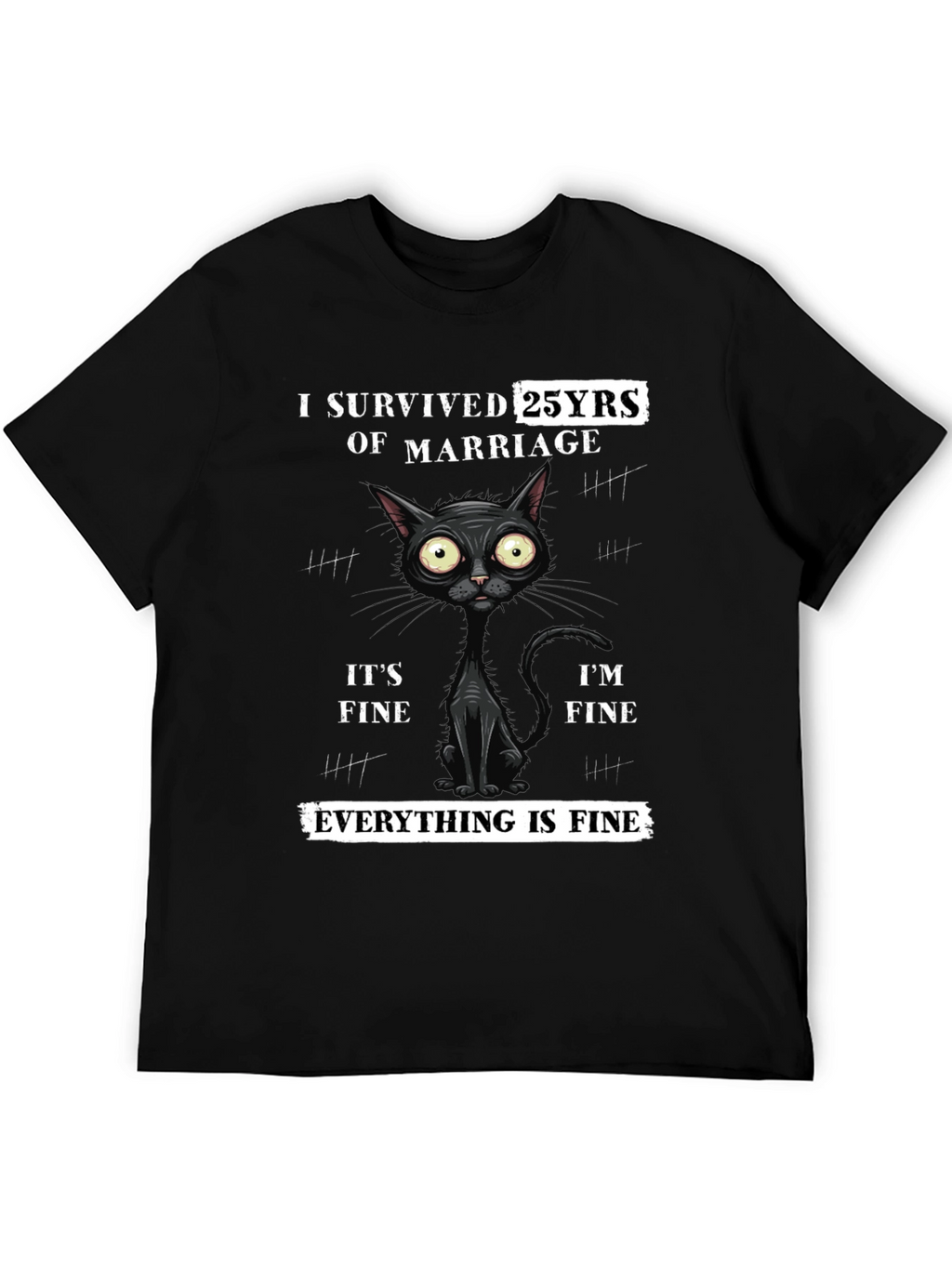 I Survived 25 Years Marriage Funny Cat T-Shirt