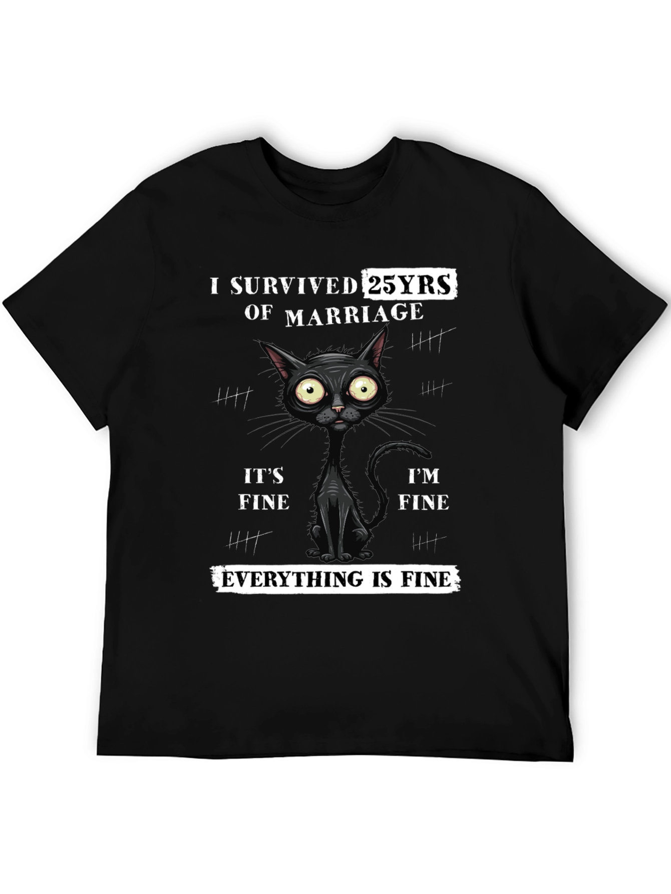 I Survived 25 Years Marriage Funny Cat T-Shirt