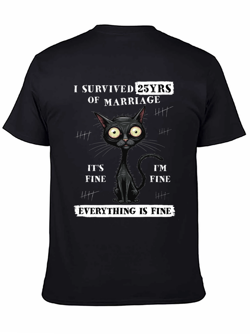 I Survived 25 Years Marriage Funny Cat T-Shirt