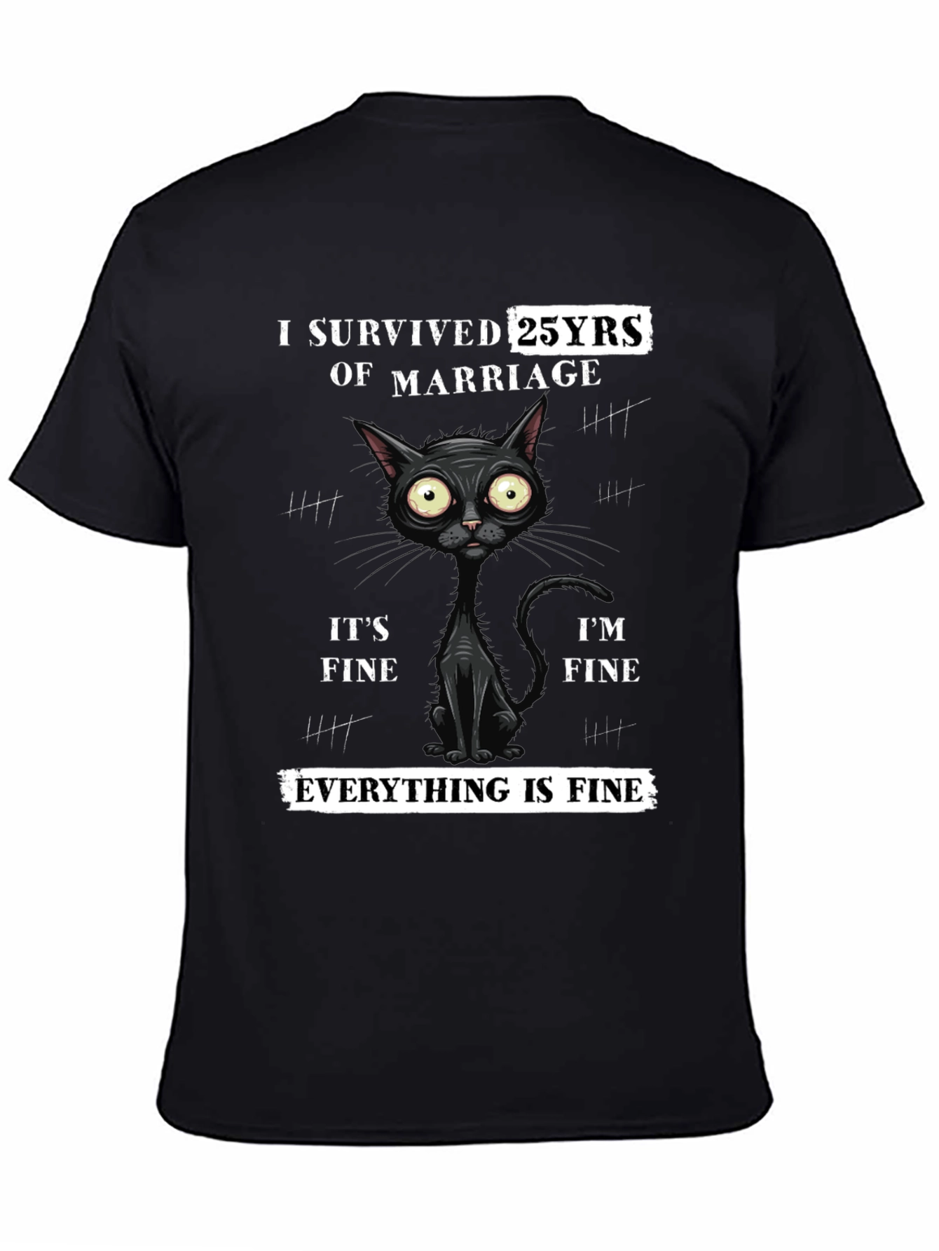 I Survived 25 Years Marriage Funny Cat T-Shirt