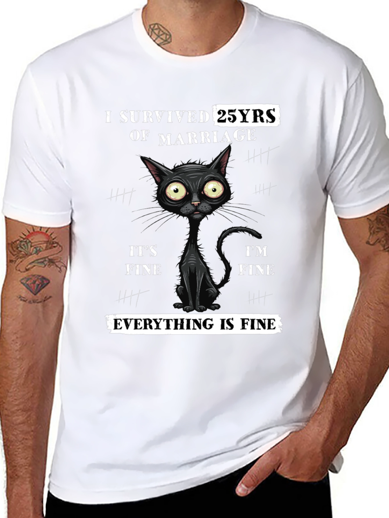 I Survived 25 Years Marriage Funny Cat T-Shirt