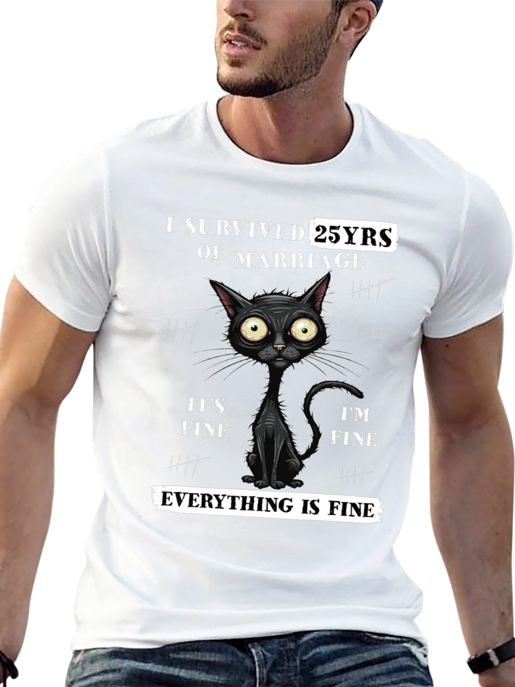 I Survived 25 Years Marriage Funny Cat T-Shirt