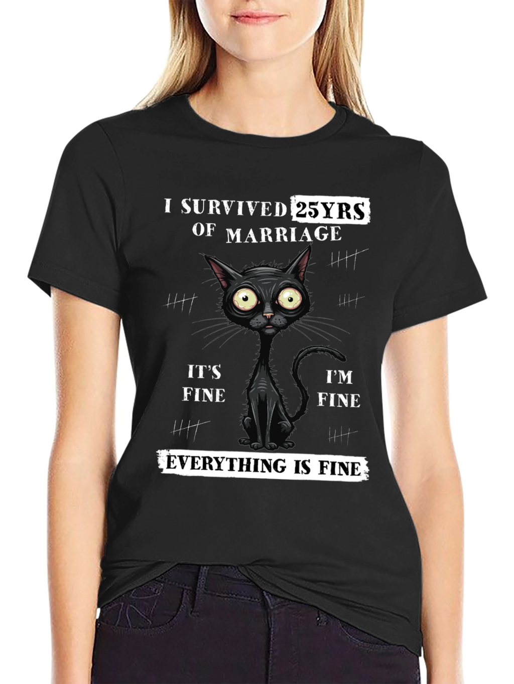 I Survived 25 Years Marriage Funny Cat T-Shirt