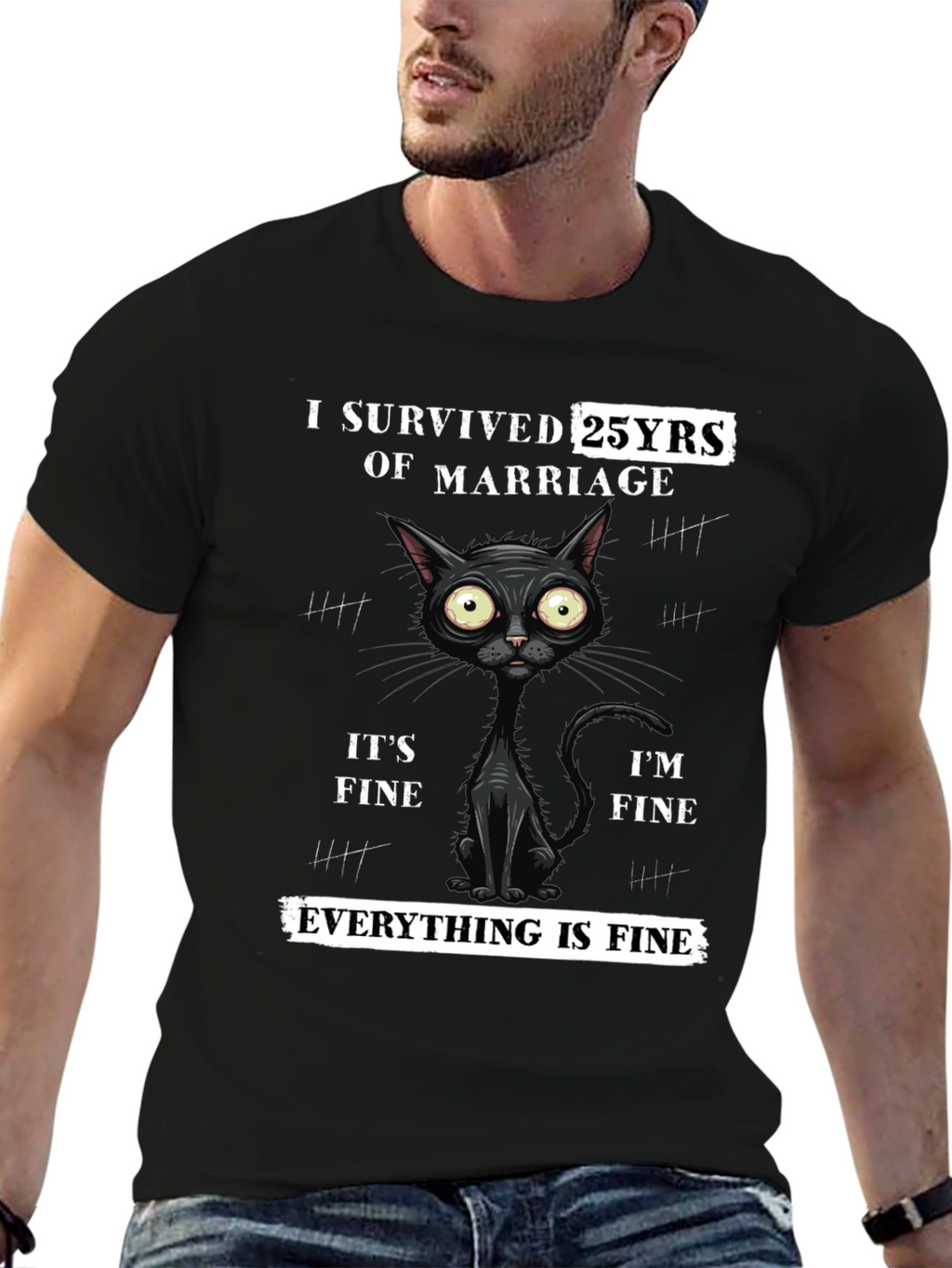 I Survived 25 Years Marriage Funny Cat T-Shirt