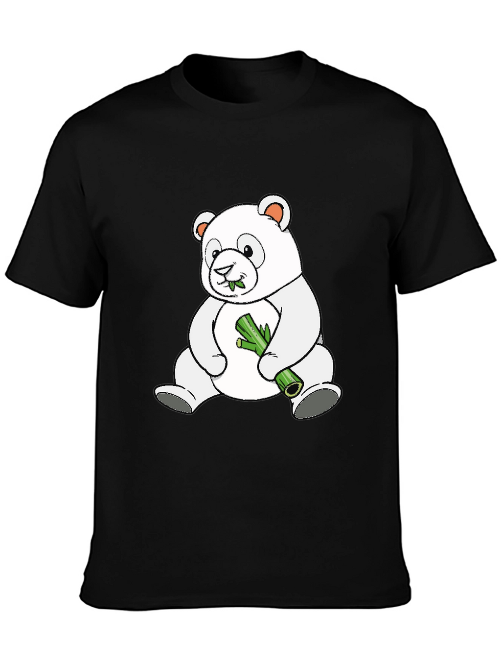 Cute Panda Bear Eating Bamboo Black T-Shirt