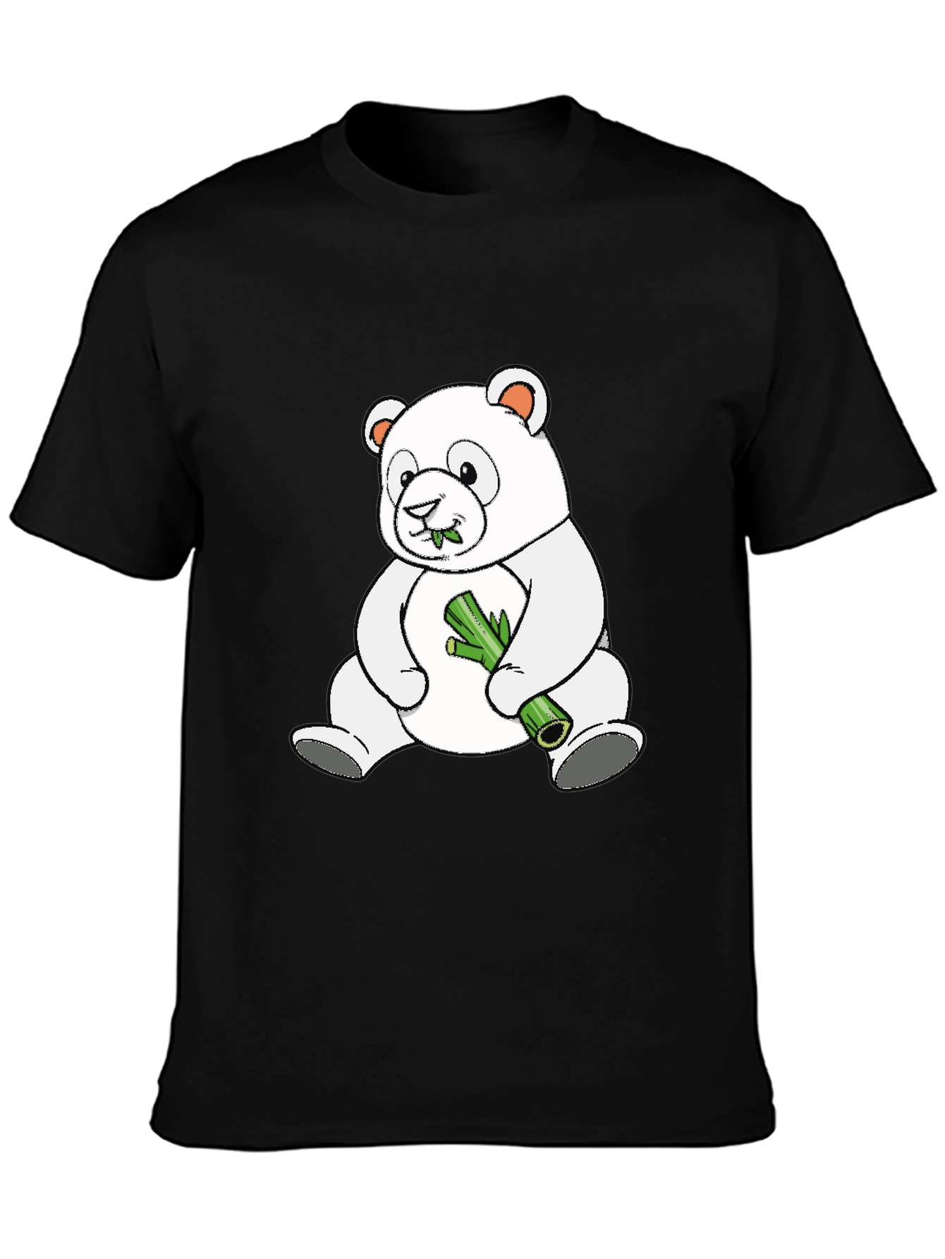 Cute Panda Bear Eating Bamboo Black T-Shirt