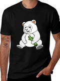 Cute Panda Bear Eating Bamboo Black T-Shirt