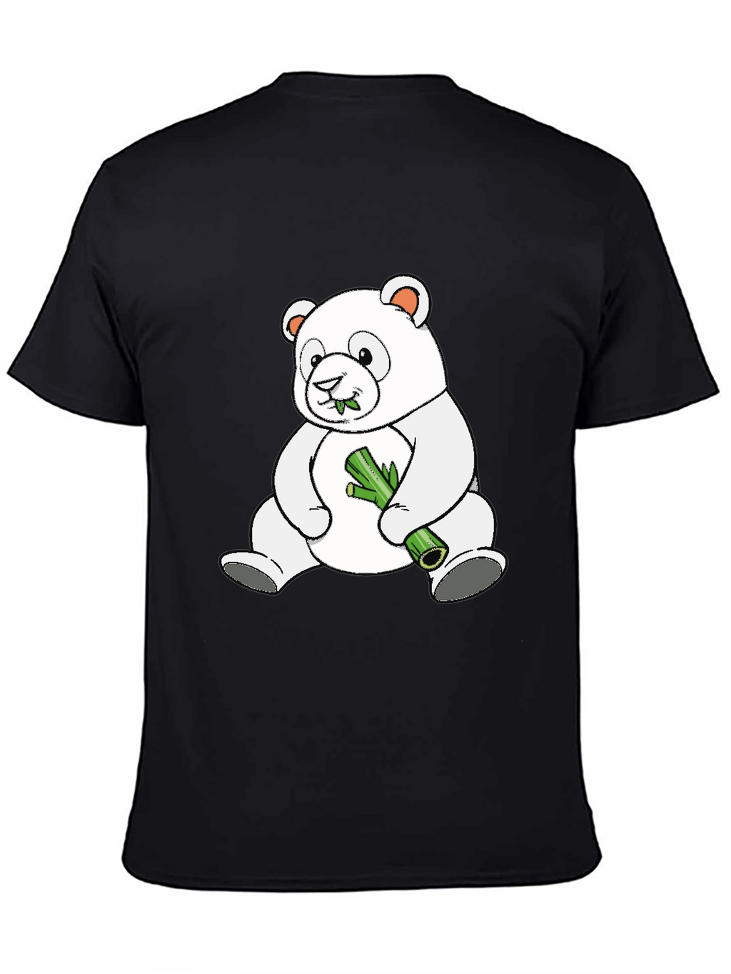 Cute Panda Bear Eating Bamboo Black T-Shirt