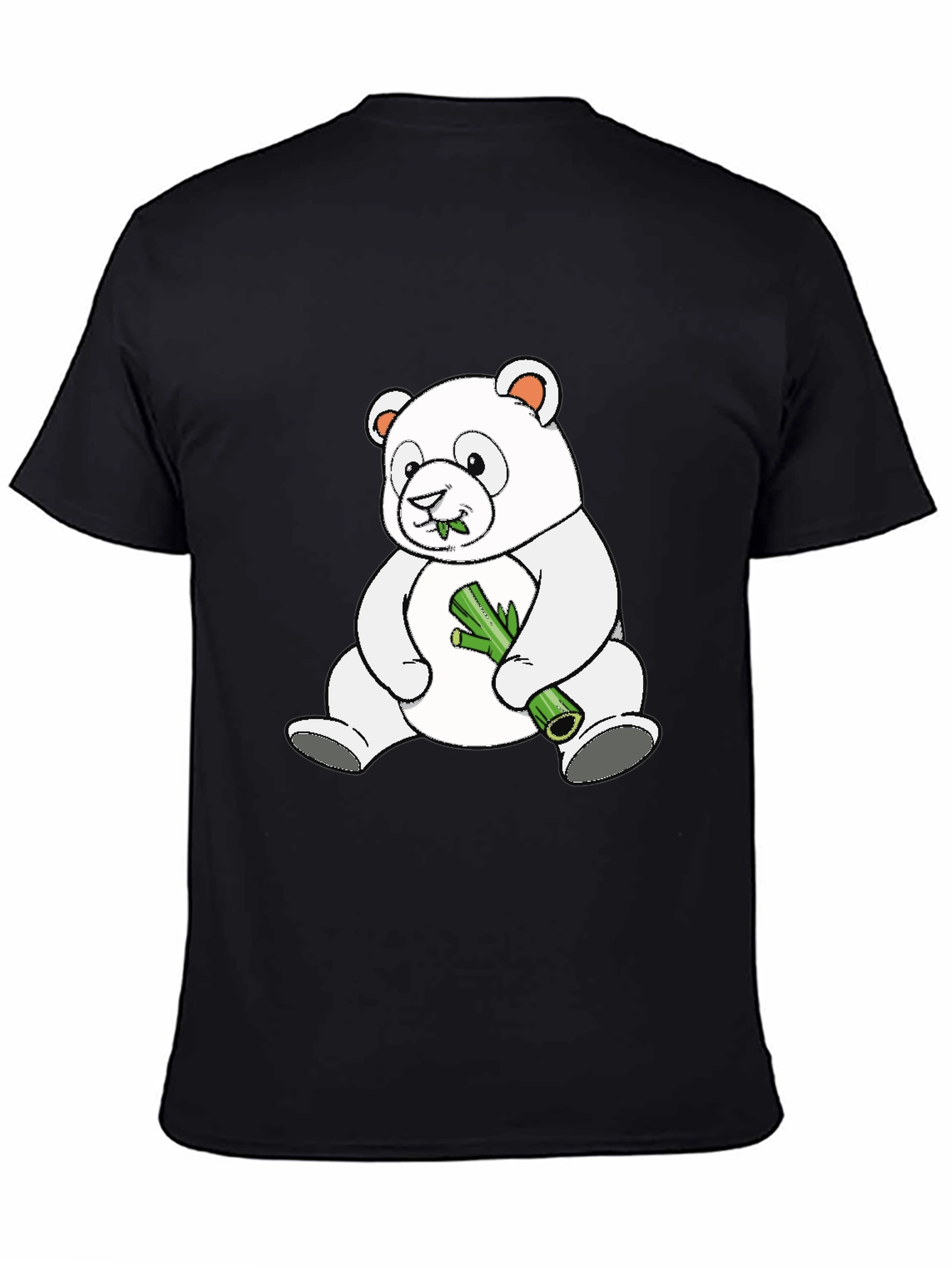 Cute Panda Bear Eating Bamboo Black T-Shirt