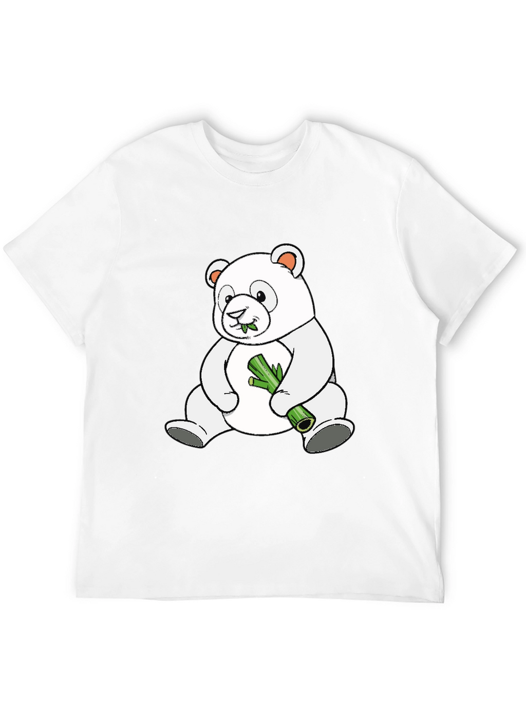 Cute Panda Bear Eating Bamboo Black T-Shirt