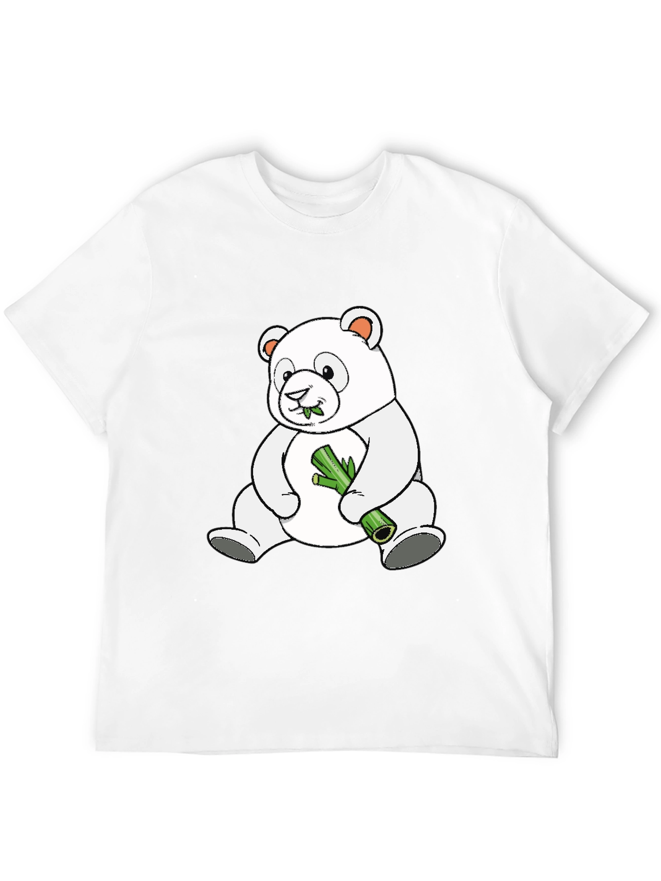 Cute Panda Bear Eating Bamboo Black T-Shirt
