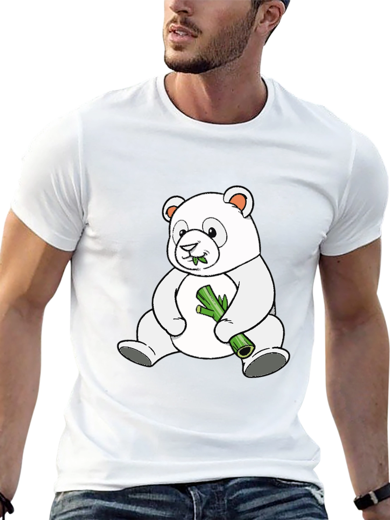 Cute Panda Bear Eating Bamboo Black T-Shirt