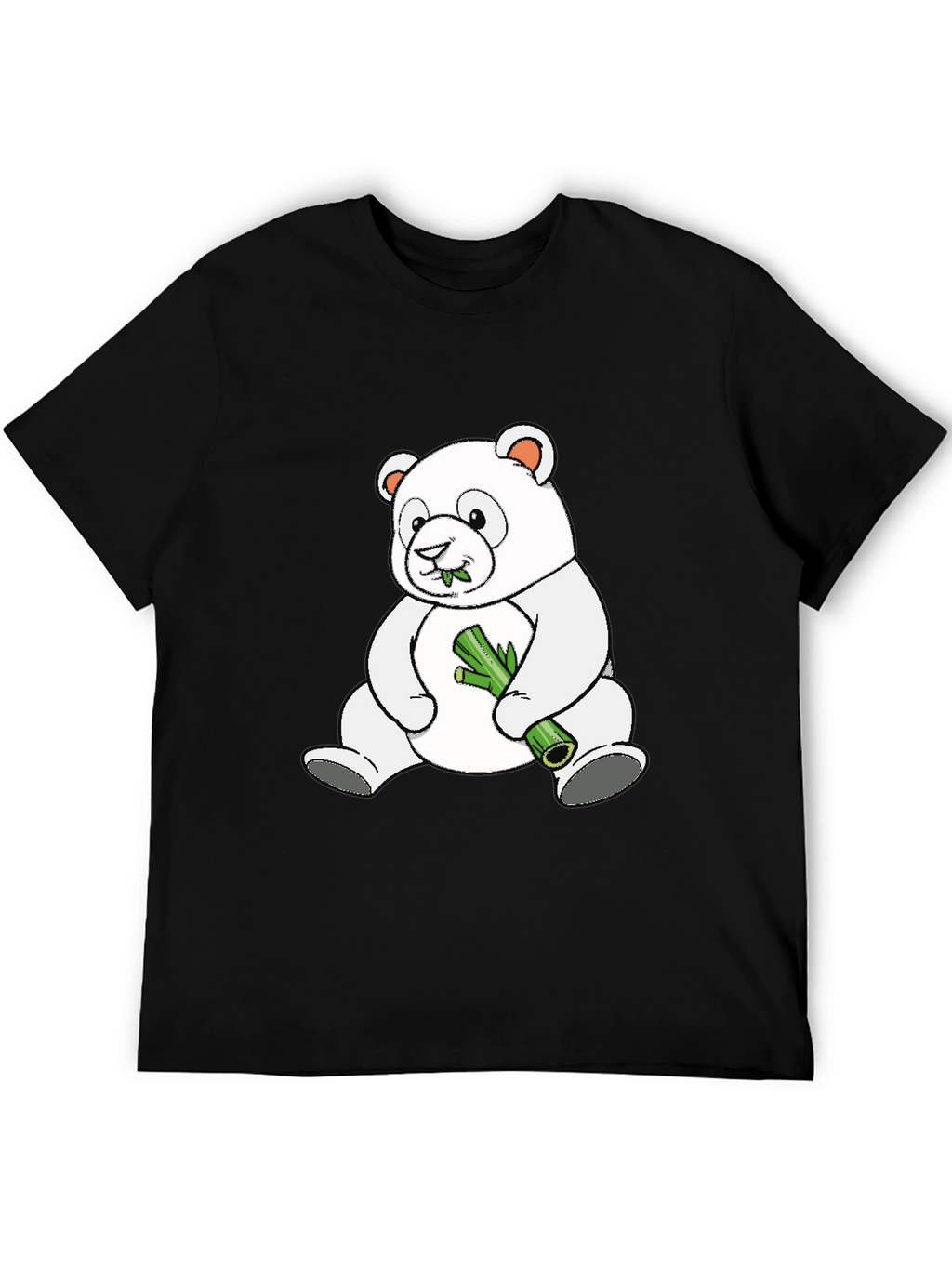 Cute Panda Bear Eating Bamboo Black T-Shirt