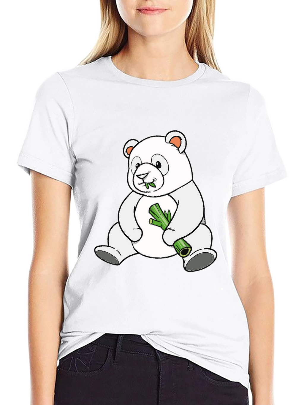 Cute Panda Bear Eating Bamboo Black T-Shirt