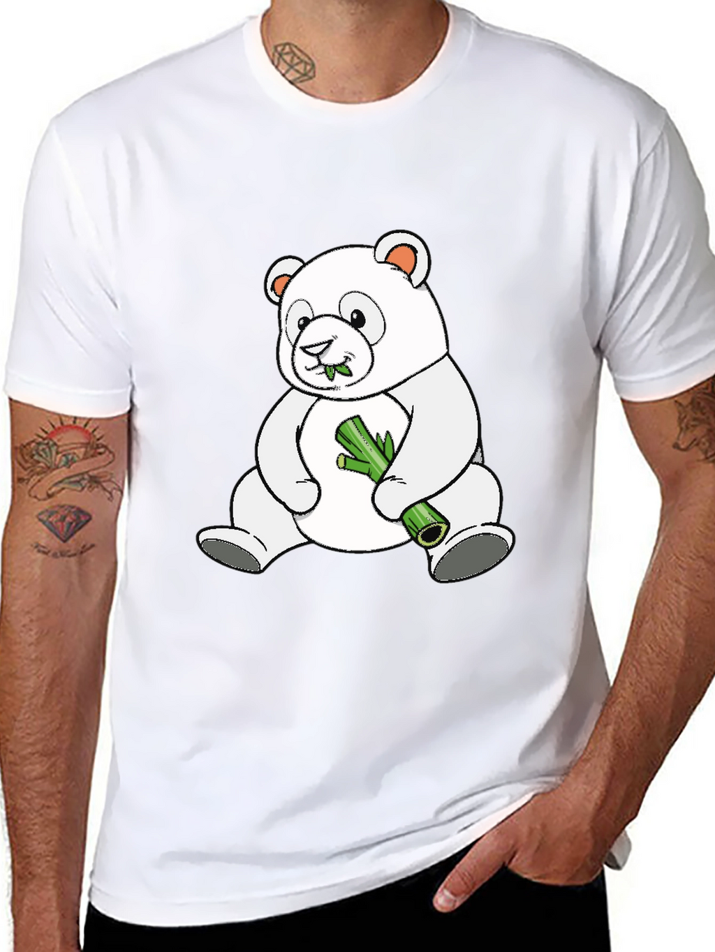 Cute Panda Bear Eating Bamboo Black T-Shirt