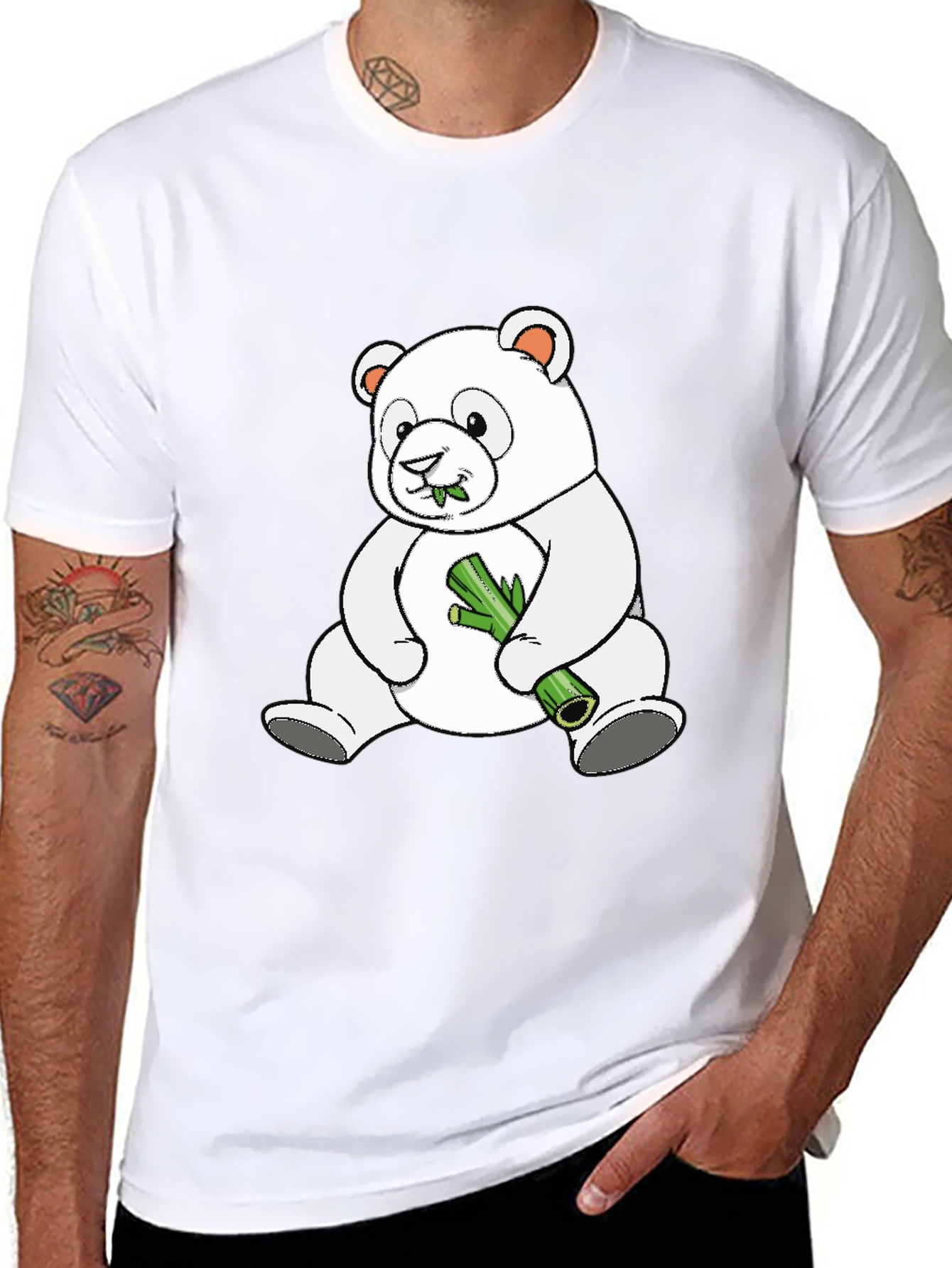Cute Panda Bear Eating Bamboo Black T-Shirt