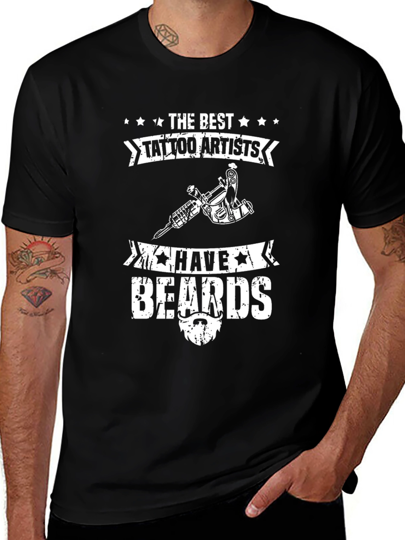 Tattoo Artist Beard Black Graphic Tee