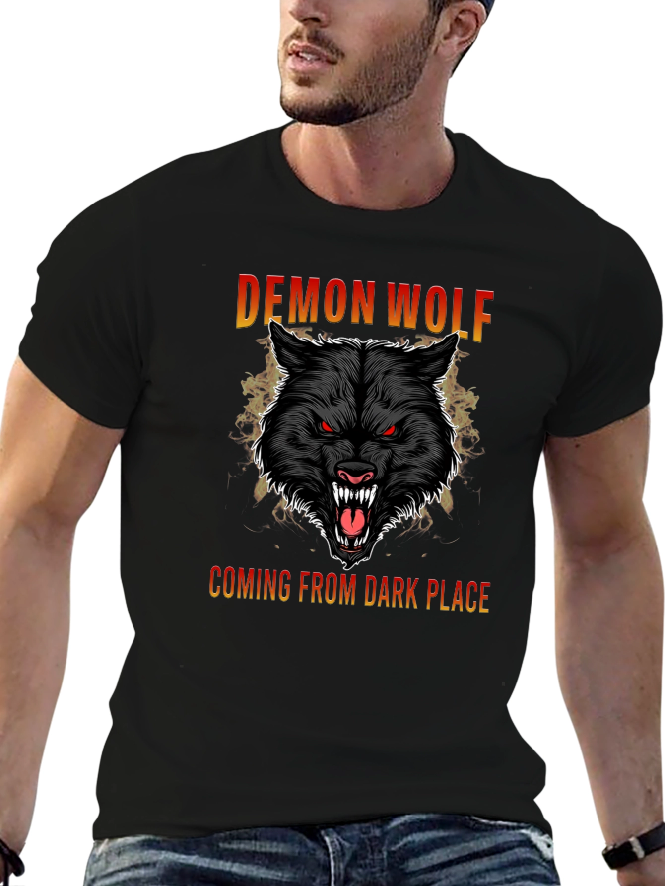 Demon Wolf Graphic T-Shirt - Black