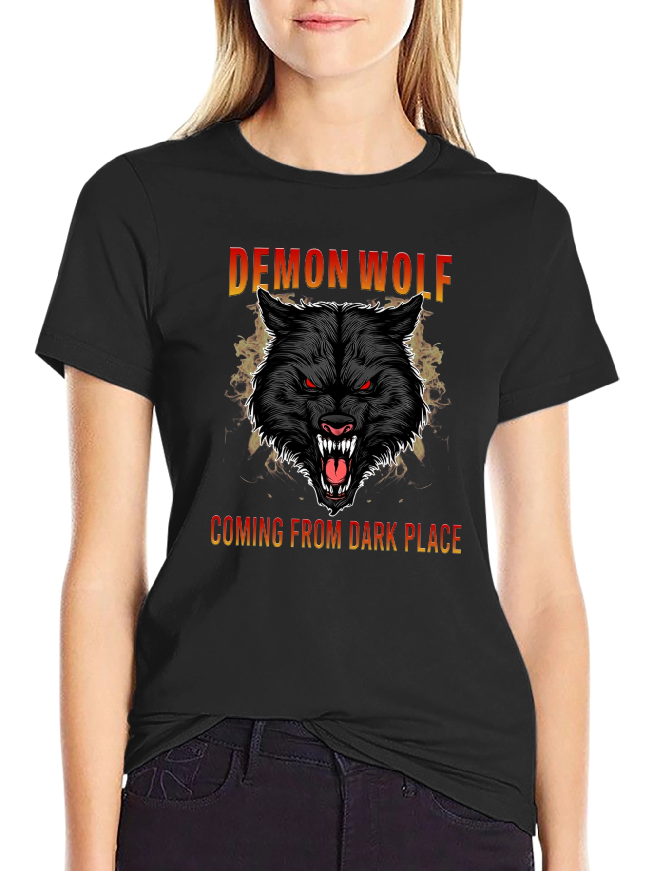 Demon Wolf Graphic T-Shirt - Black