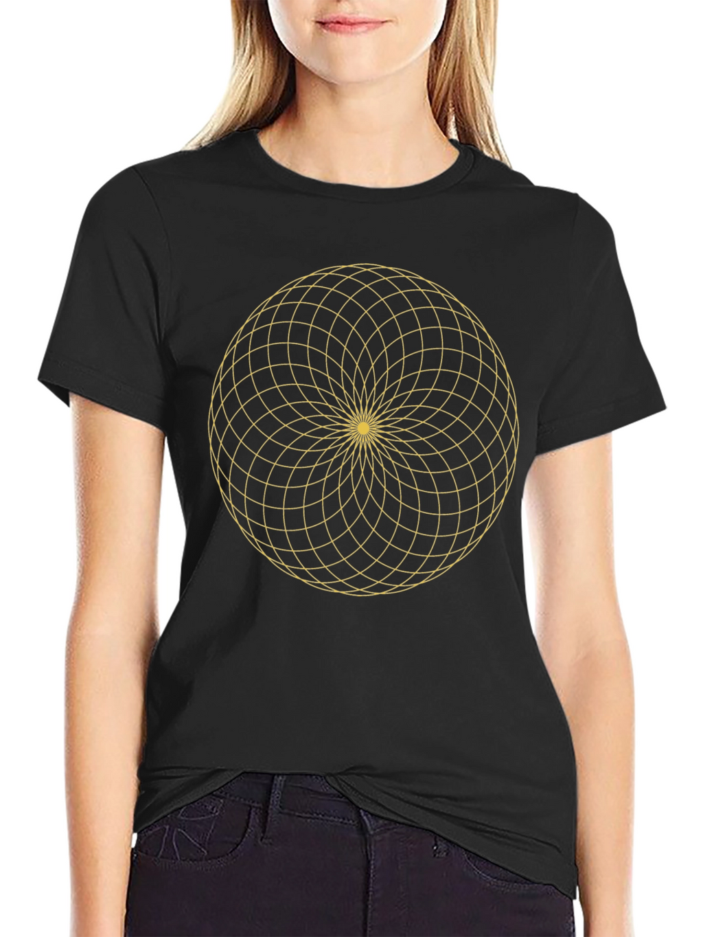 Geometric Gold Pattern Black T-Shirt