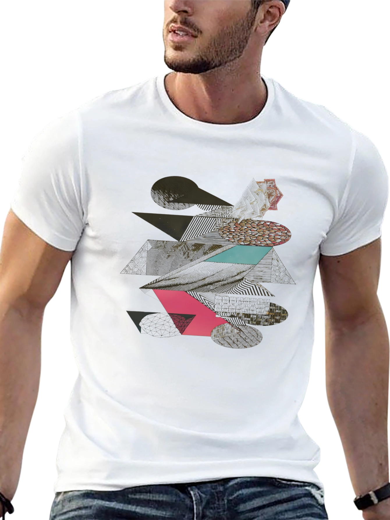 Geometric Graphic Print Tee - Modern Black T-Shirt