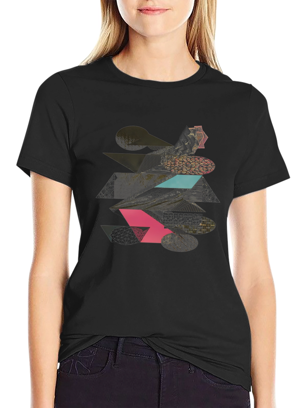 Geometric Graphic Print Tee - Modern Black T-Shirt