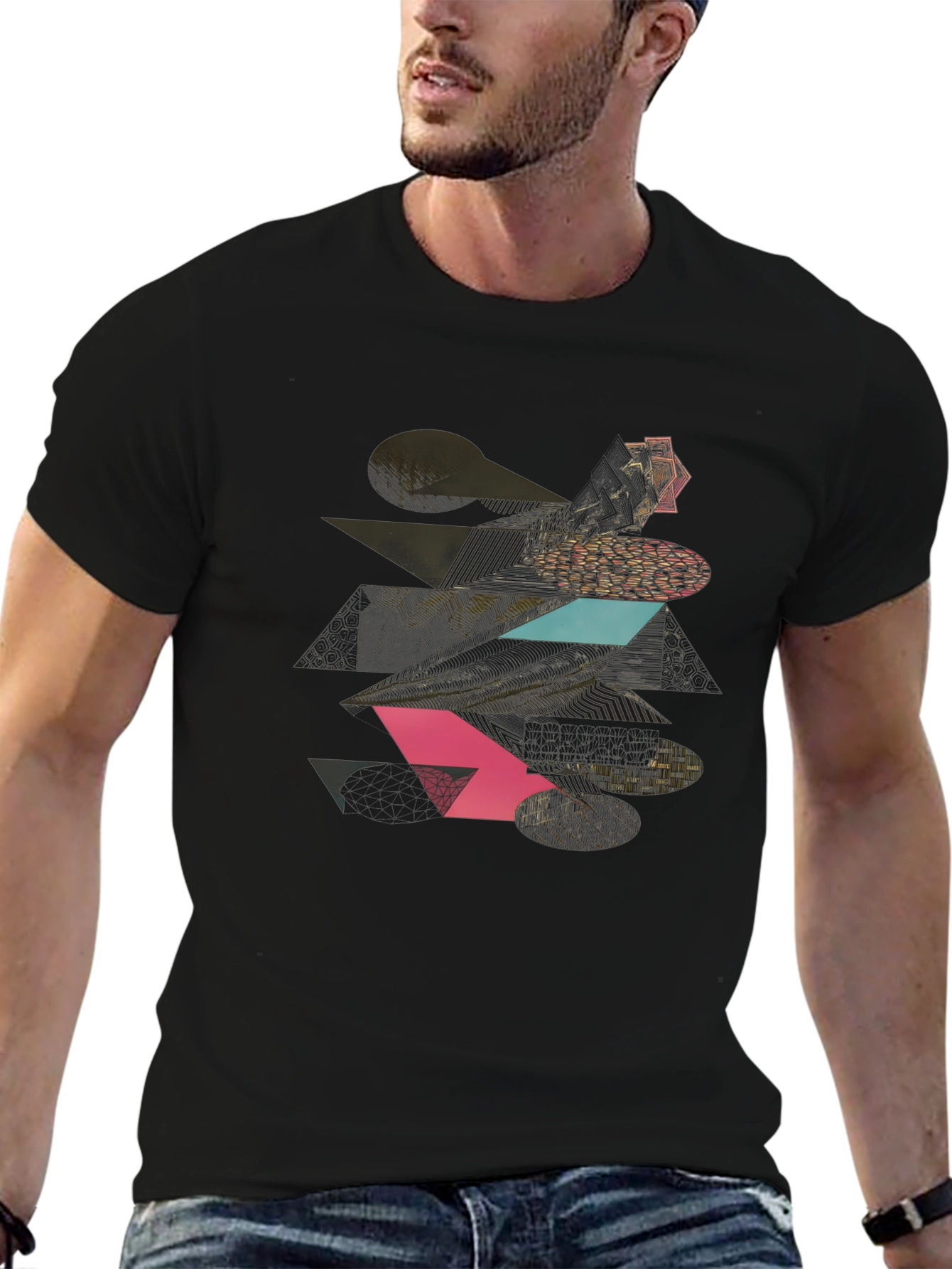 Geometric Graphic Print Tee - Modern Black T-Shirt