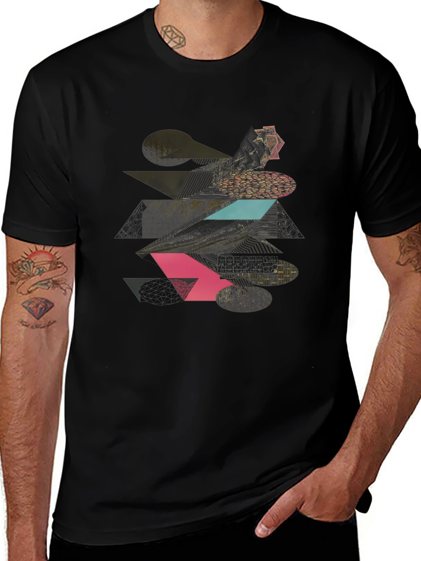 Geometric Graphic Print Tee - Modern Black T-Shirt