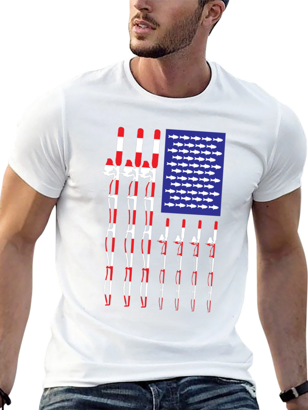 American Flag Fishing Rod T-Shirt