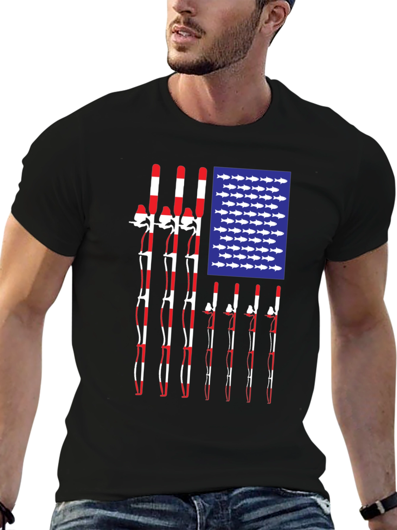 American Flag Fishing Rod T-Shirt