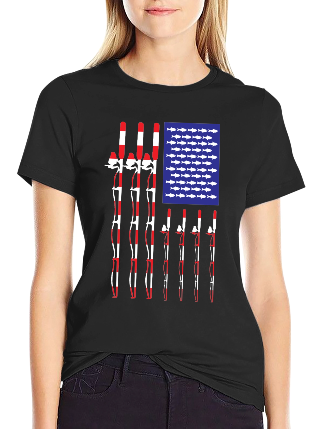 American Flag Fishing Rod T-Shirt
